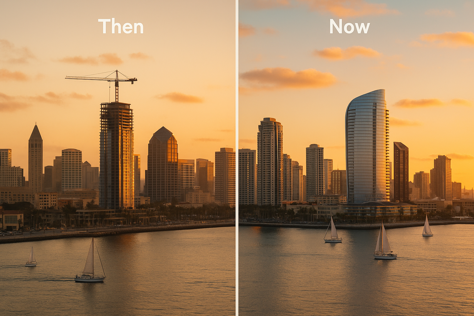 Pacific Gate & the changing skyline — then and now