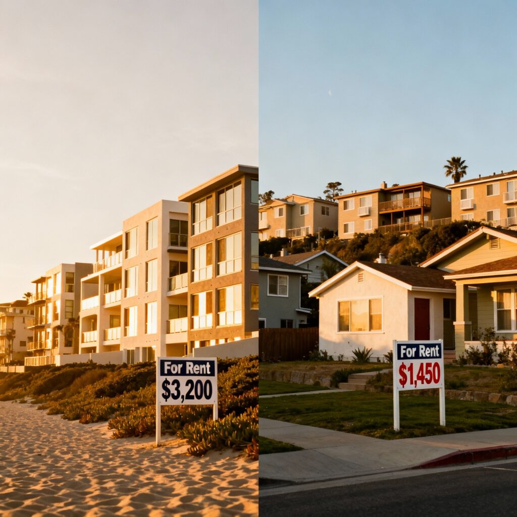 San Diego coastal apartments compared to more affordable inland California housing options