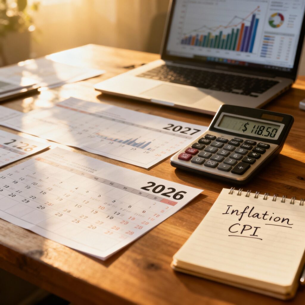 Calendar and calculator showing San Diego minimum wage projections for 2026-2027